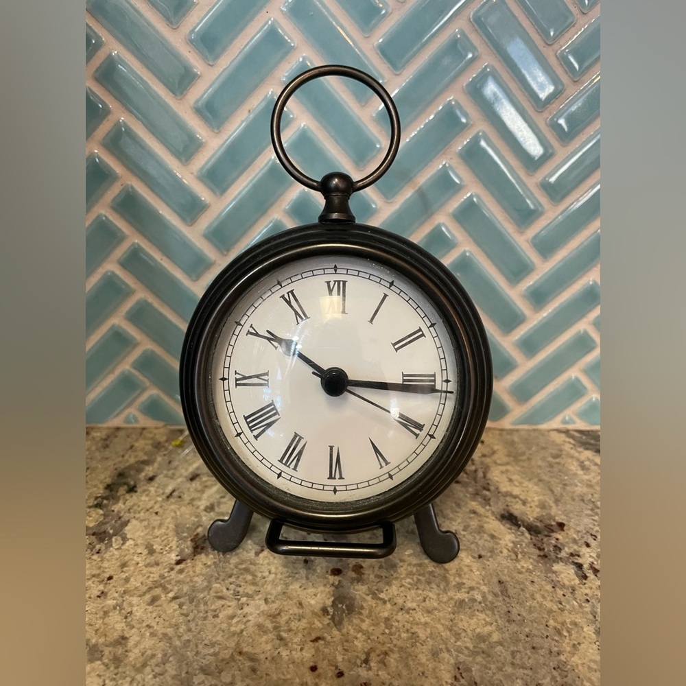 Pottery Barn Pocket Watch Clock Small 4" Bronze (with stand)